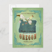 Save the Date - Oregon Karte mit hübschen Vögeln (Vorne/Hinten)