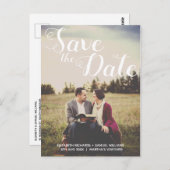 Save the Date Overlay für weißes Skript-Foto Postkarte (Vorne/Hinten)