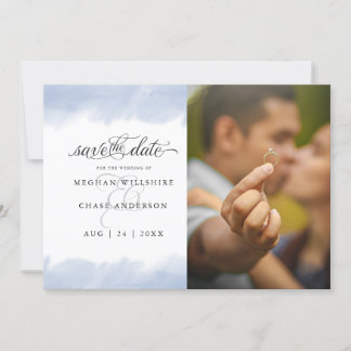 Save The Date | Pale Dusty Blue Watercolor Stroke Einladung