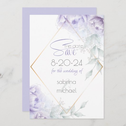 Save The Date | Pale Lilac Watercolor Peonings (Vorne/Hinten)