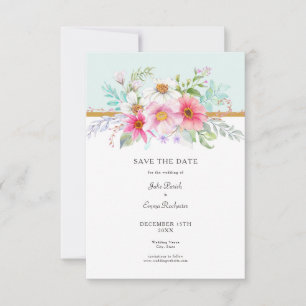 Save the Date Pale Turquoise Wildblume Bouquet