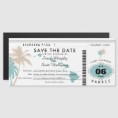 Save the Date Palm Tree Boarding Pass bis Hawaii Magneteinladung (Vorne/Hinten)