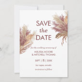 Save the Date pampas elegante boho mauve pink Einladung (Vorderseite)