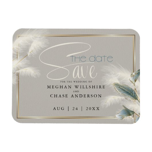 Save the Date Pampas Grass Aquamarin Anthurium Magnet (Horizontal)