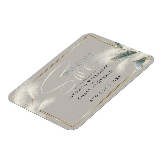Save the Date Pampas Grass Aquamarin Anthurium Magnet (Linke Seite)