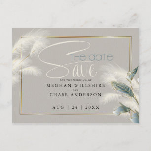 Save the Date Pampas Grass Aquamarin Anthurium Postkarte