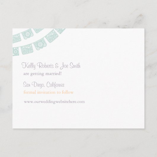 Save the Date Papel Picado Postcard Ankündigungspostkarte (Rückseite)