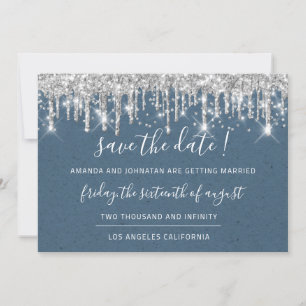 Save the Date Paper Kraft Silver Grau Tropfen Blau