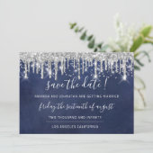 Save the Date Paper Kraft Silver Grau Tropfen Navy (Stehend Vorderseite)