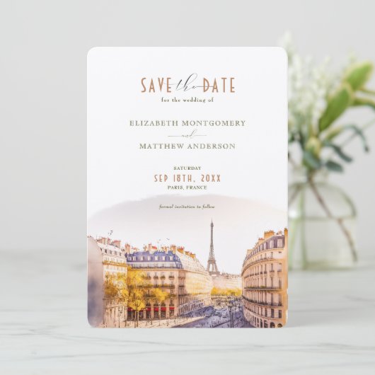 Save the Date Paris - Frankreich Zielort Einladung (Stehend Vorderseite)