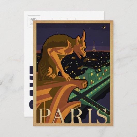 Save The Date | Paris - Gargoile Ankündigungspostkarte (Vorne/Hinten)