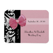 Save the Date Pariser Hochzeit Pink Bow und Name Magnet (Horizontal)