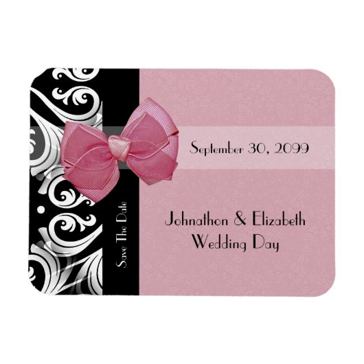 Save the Date Pariser Hochzeit Pink Bow und Name Magnet (Horizontal)