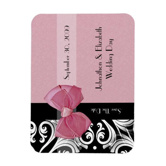 Save the Date Pariser Hochzeit Pink Bow und Name Magnet (Vertikal)