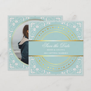 Save the Date, Pastellgrün und Goldhochzeit Einladung