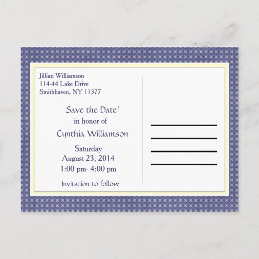 Save the Date Patriotic Baby Dusche Postkarte (Rückseite)