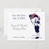 Save the Date Patriotische Flag Fireworks Postcard Ankündigungspostkarte (Vorne/Hinten)
