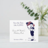 Save the Date Patriotische Flag Fireworks Postcard Ankündigungspostkarte (Stehend Vorderseite)