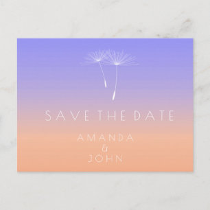 Save the Date Peach Lavender Blue Dandelion Ombre Ankündigungspostkarte