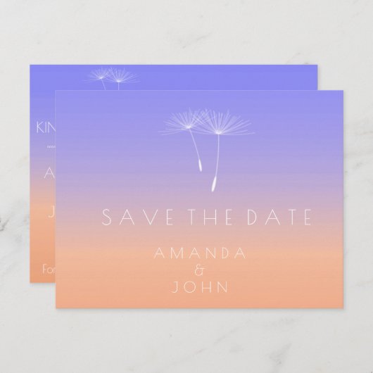 Save the Date Peach Lavender Blue Dandelion Ombre Ankündigungspostkarte (Vorne/Hinten)