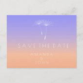 Save the Date Peach Lavender Blue Dandelion Ombre Ankündigungspostkarte (Vorderseite)