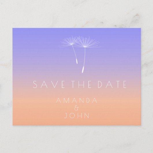 Save the Date Peach Lavender Blue Dandelion Ombre Ankündigungspostkarte (Vorderseite)
