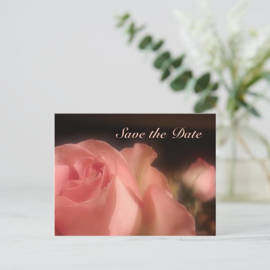 Save the Date - Peach Rose Postkarte (Stehend Vorderseite)