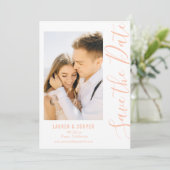 Save the Date Peach Stylish Script Modern Wedding (Stehend Vorderseite)