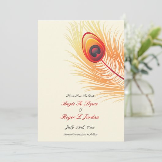 Save the Date Peacock Wedding Einladung (Stehend Vorderseite)