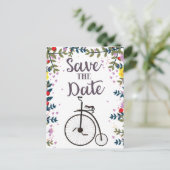 Save the Date Penny Farthing Postkarte (Stehend Vorderseite)