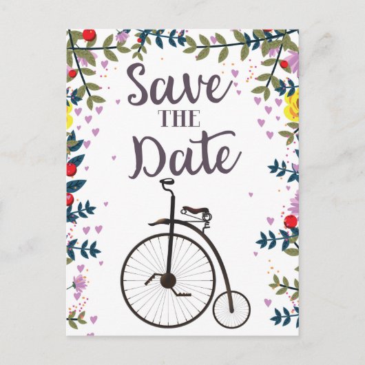 Save the Date Penny Farthing Postkarte (Vorderseite)