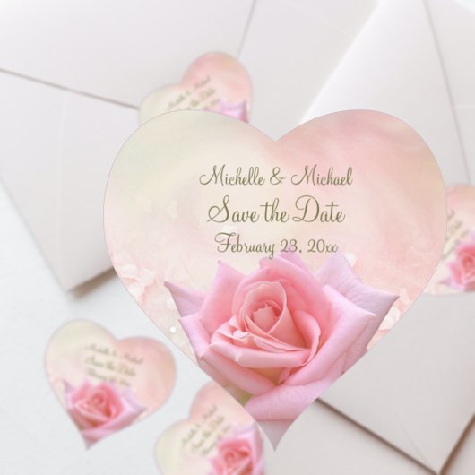 Save the Date Perfect Pink Rose Heart Sticker