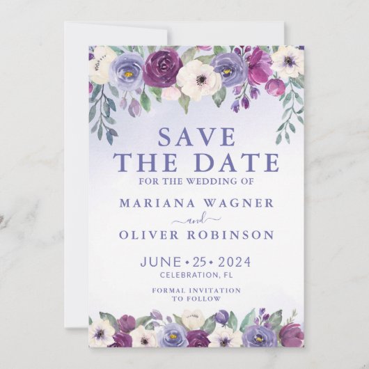 Save the Date Periwinkle Fuchsia Blush Einladung (Vorderseite)