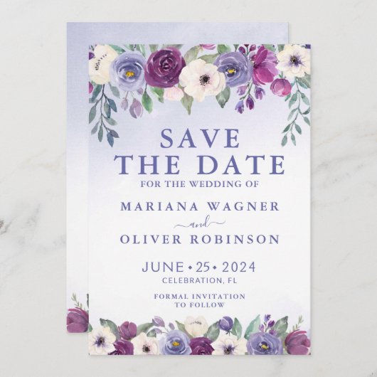 Save the Date Periwinkle Fuchsia Blush Einladung (Vorne/Hinten)