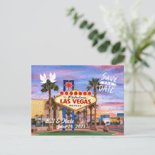 Save the Date Personalisiert Las Vegas Postcard Postkarte (Stehend Vorderseite)