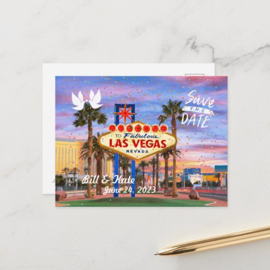 Save the Date Personalisiert Las Vegas Postcard Postkarte (Vorderseite/Rückseite Beispiel)