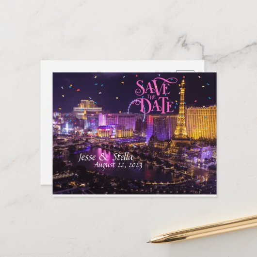 Save the Date Personalisiert Las Vegas Postcard Postkarte (Vorderseite/Rückseite Beispiel)
