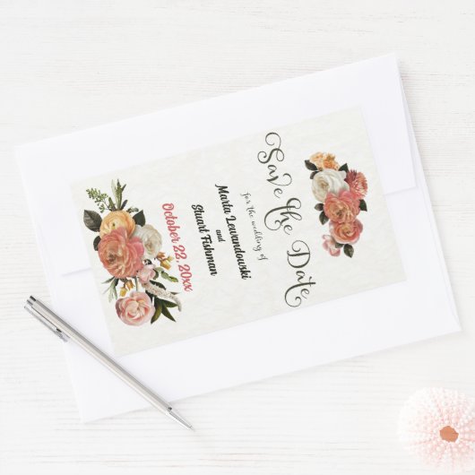 Save the Date Personalisiert Mimosa Floral Rechteckiger Aufkleber (Umschlag)