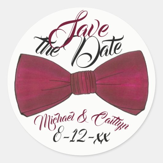 Save the Date Personalisierte Hochzeitsgroom Bowti Runder Aufkleber (Vorderseite)