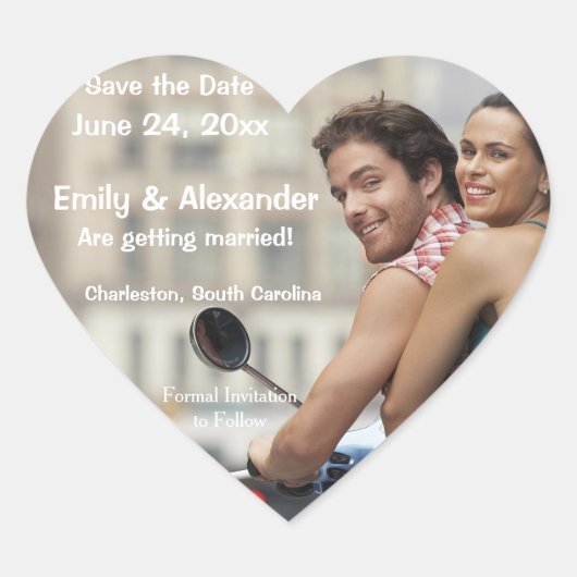 Save the Date Personalisierter Hochzeitsticker für Herz-Aufkleber (Vorderseite)