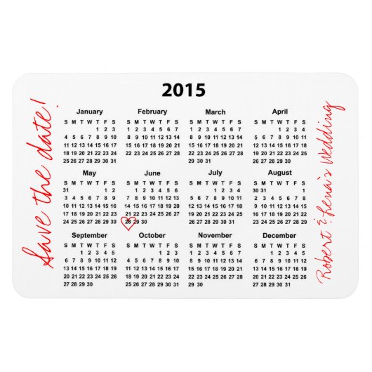 Save the Date Personalisierter Kalenderzeitplan Magnet (Horizontal)