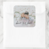 Save the Date Personalisiertes Foto Quadratischer Aufkleber (Tasche)