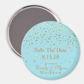 Save the Date Petite Golden Stars Magnet-Aqua Magnet (Vorderseite/Rückseite)