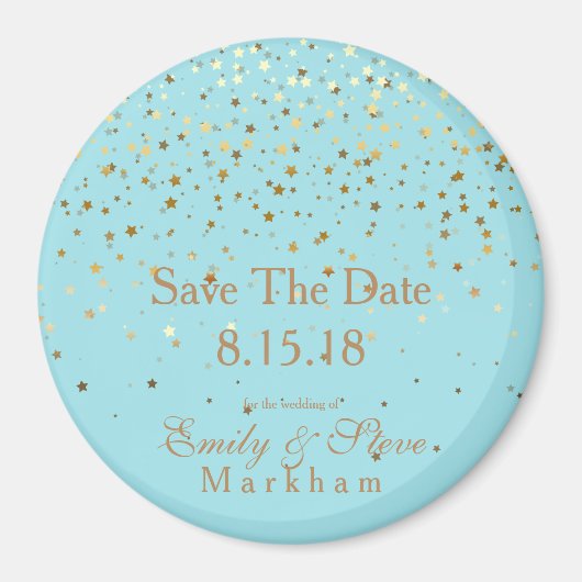 Save the Date Petite Golden Stars Magnet-Aqua Magnet (Vorne)