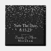 Save the Date Petite Silver Stars Magnet-Black Magnet (Vorne)