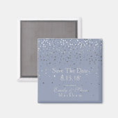 Save the Date Petite Silver Stars Magnet-DSTY Blue Magnet (Vorderseite/Rückseite)