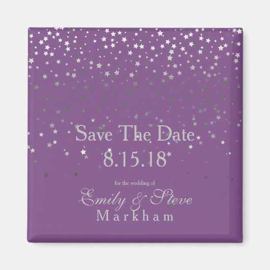 Save the Date Petite Silver Stars Magnet-Lila Magnet (Vorne)