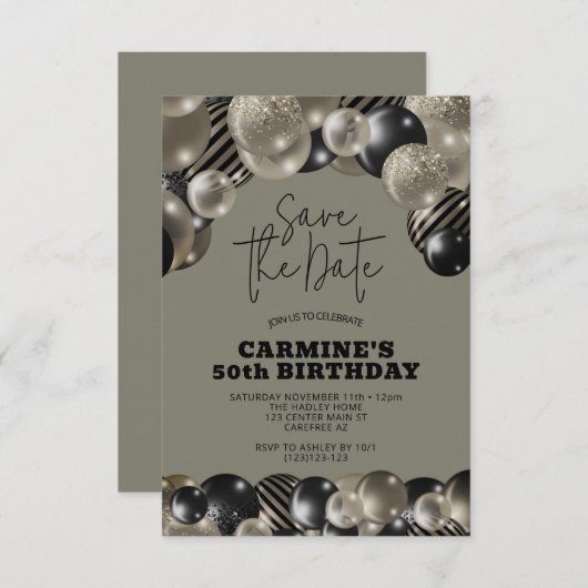 Save the Date Pewter 50. Geburtstag Einladung (Vorne/Hinten)