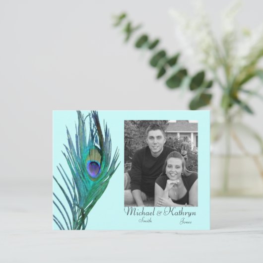 Save the Date - Pfau #2 Ankündigungspostkarte (Stehend Vorderseite)