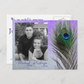 Save the Date - Pfau (Lila) Ankündigungspostkarte (Vorne/Hinten)
